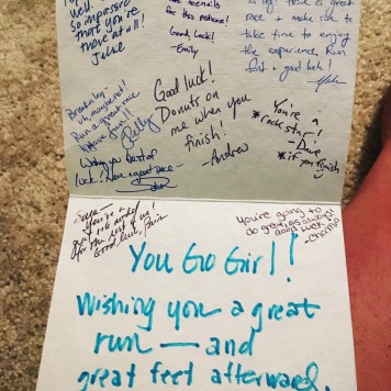 My colleagues sent me off to New York City with a sweet note of encouragement and a post-race pedicure :)